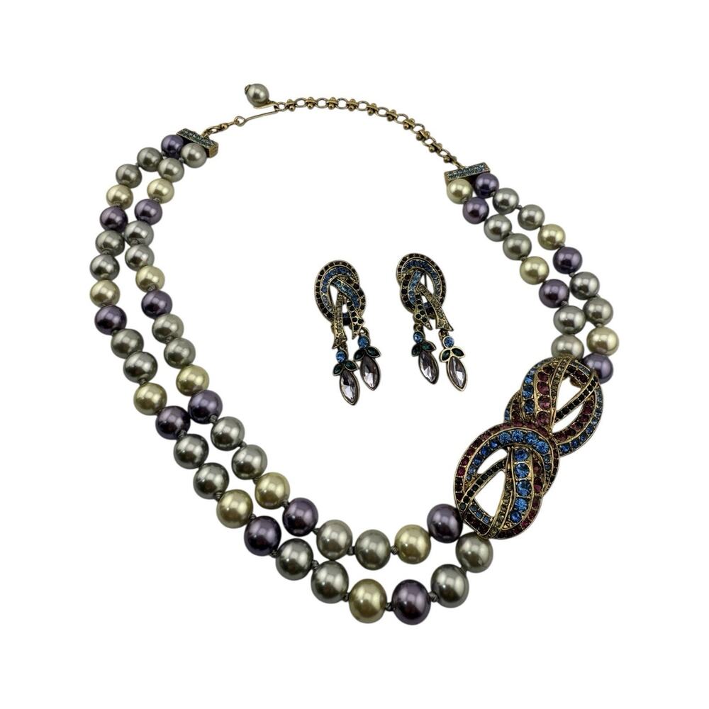 Heidi Daus Lilac Faux Pearl Necklace And Earring Set SIGNED